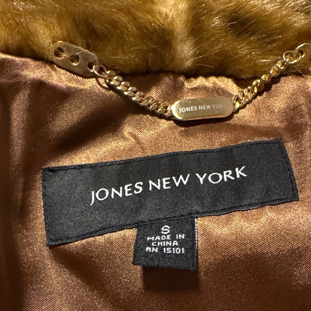 VINTAGE Jones New York Faux Fur Mink Coat Ruffle Trim Size S - Picture 11 of 16